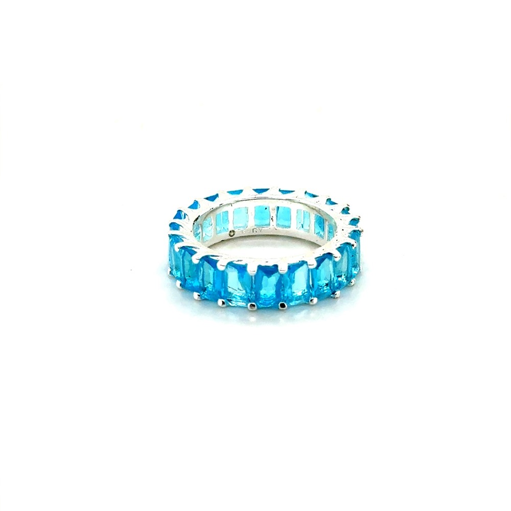 Evry Blue Baguette Crystal Eternity Band Ring Silver Tone Size 6.25